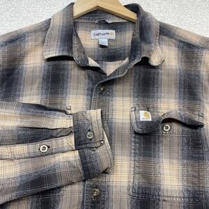 Carhartt Flannel Shirt Mens L Brown Plaid 104451 N04 Button Down Workwear Pocket